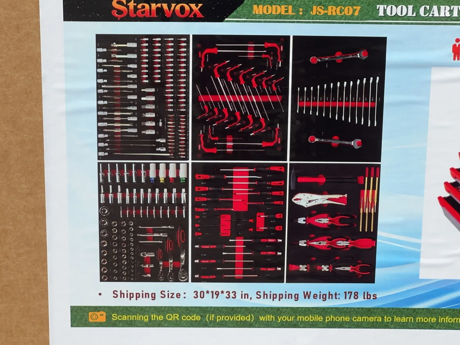 2026 Starvox JS-RC07 Tool Cart with 258pcs EVA Tool Set (Unused), photo 7 of 7