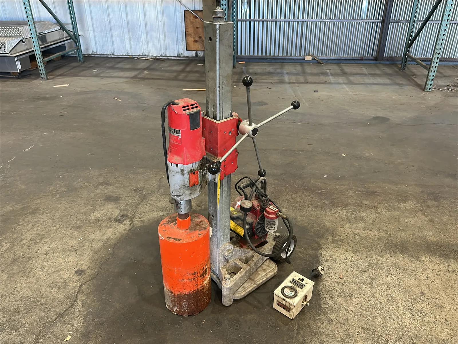 Milwaukee Heavy-Duty 4” to 14" Dymodrill Diamond Coring Motor with Dymorig Base-Stand, Vacuum Pump, and Bit, photo 1 of 10