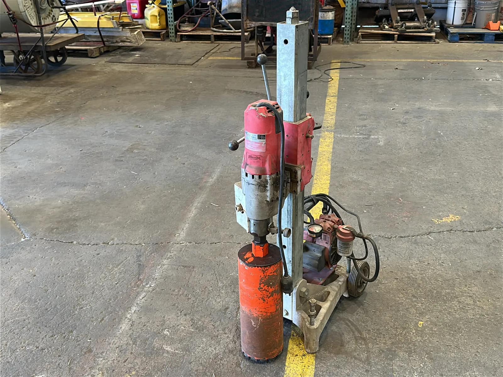 Milwaukee Heavy-Duty 4” to 14" Dymodrill Diamond Coring Motor with Dymorig Base-Stand, Vacuum Pump, and Bit, photo 1 of 11