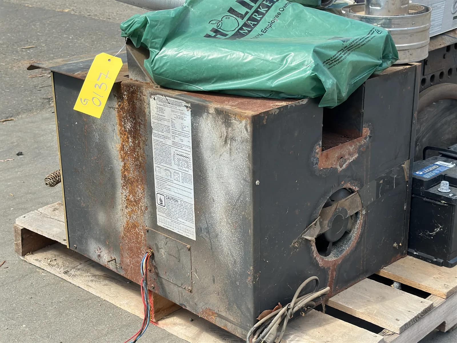 Contents Of Pallet: (2) Wood Burning Furnaces, Traveller 4,500Lb UTV Winch, (2) Car Batteries, And More, photo 3 of 10