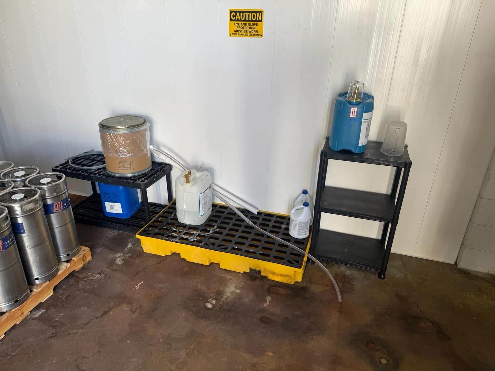Chemical Station With Spill Containment Platform and (2) Shelving Units, photo 1 of 10