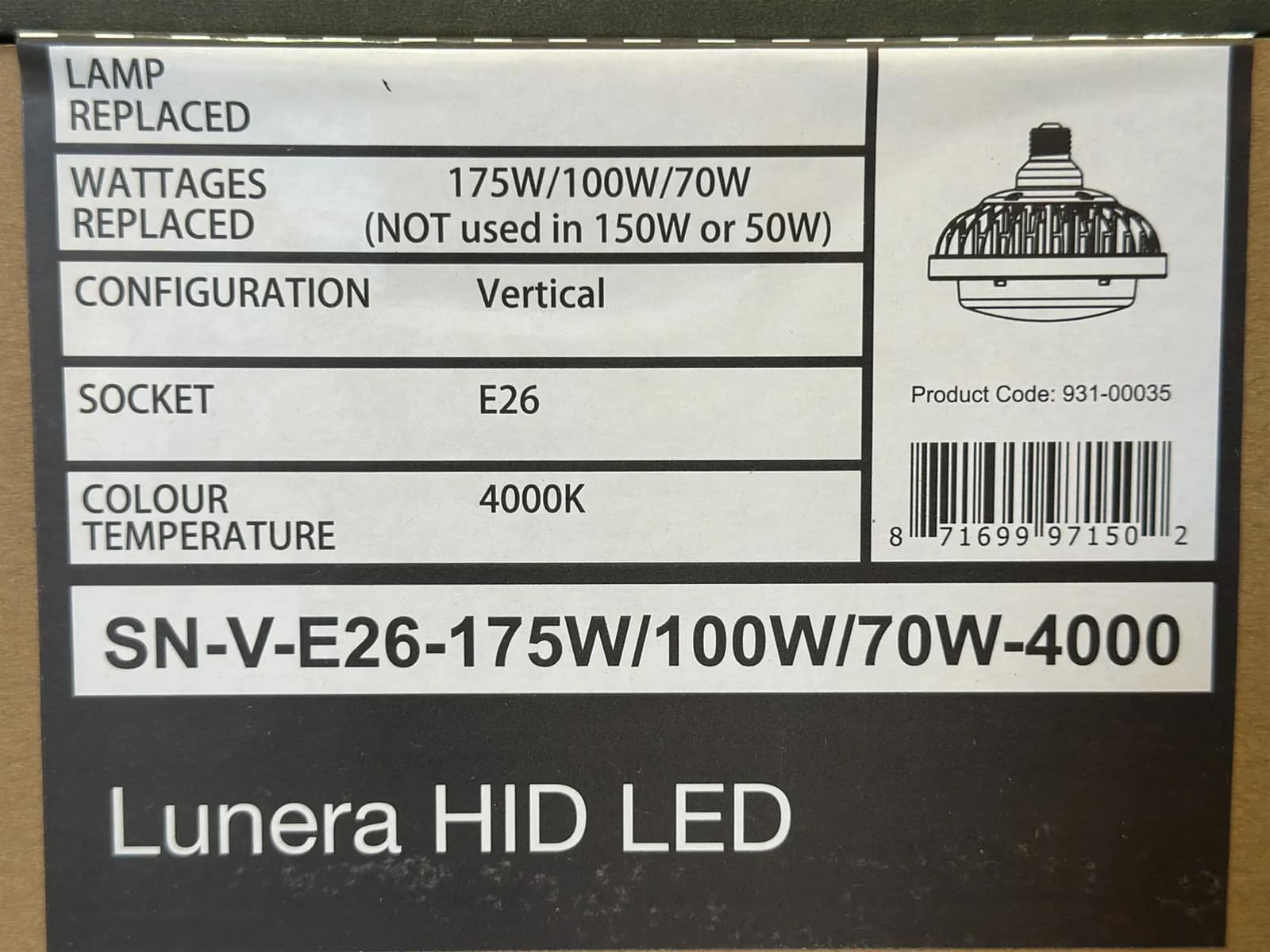 (225) Lunera LED Vertical Susan Lamps 175W/100W/70W E26 - $25,875 Approximate Retail Value (Unused), photo 3 of 6