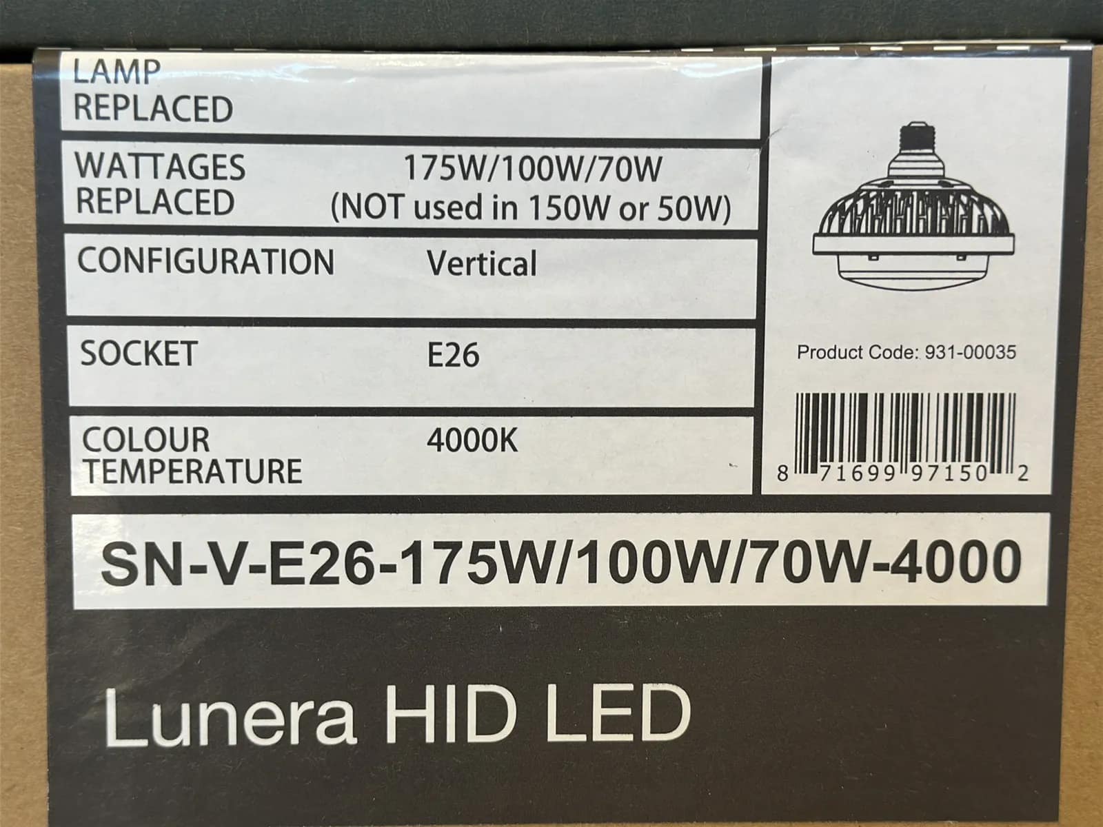 (225) Lunera LED Vertical Susan Lamps 175W/100W/70W E26 - $25,875 Approximate Retail Value (Unused), photo 3 of 5