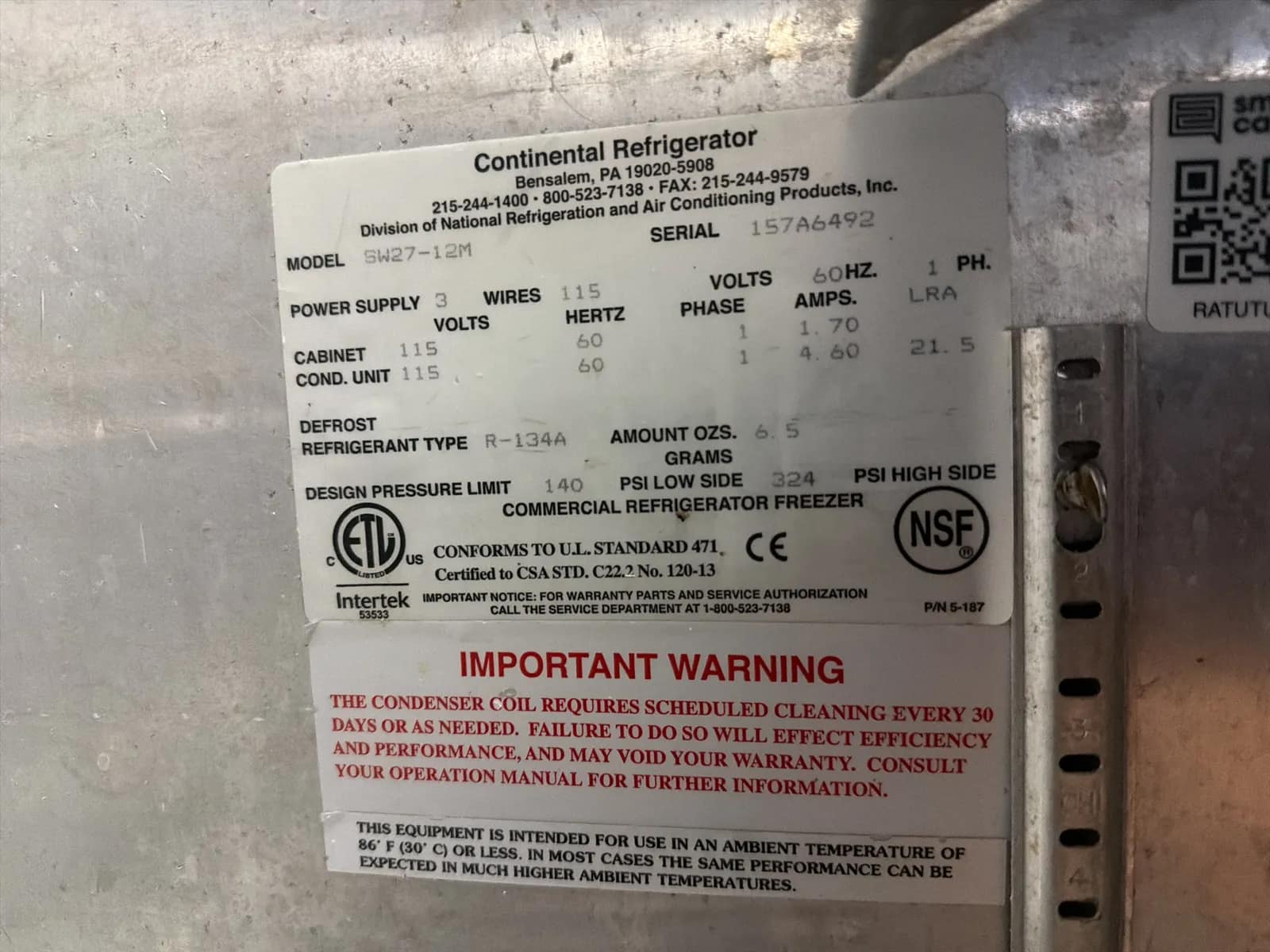 Continental Stainless Steel Undercounter Prep Table Refrigerator Single Door, photo 7 of 7