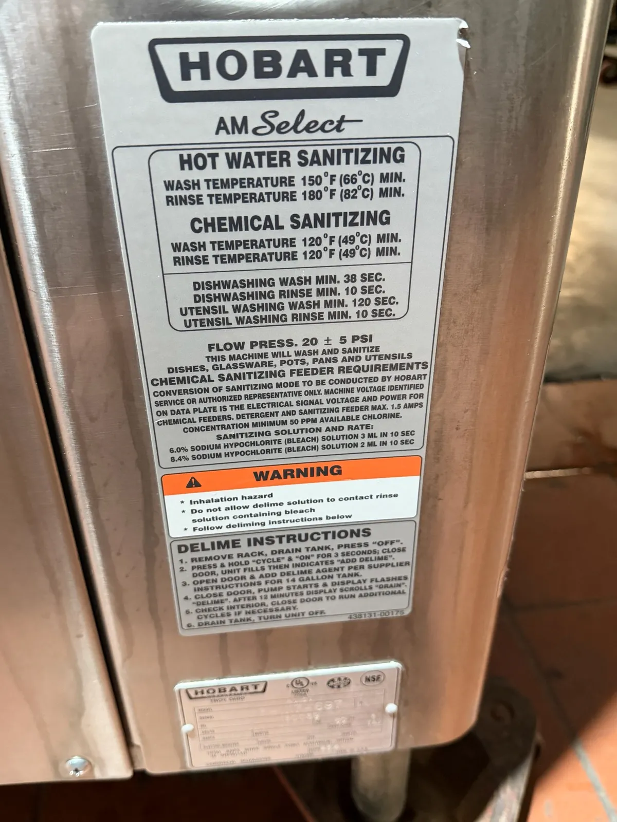 Low Temp Hobart Commercial Dishwasher With Stainless Steel Finish 208-240 Volts, photo 9 of 10