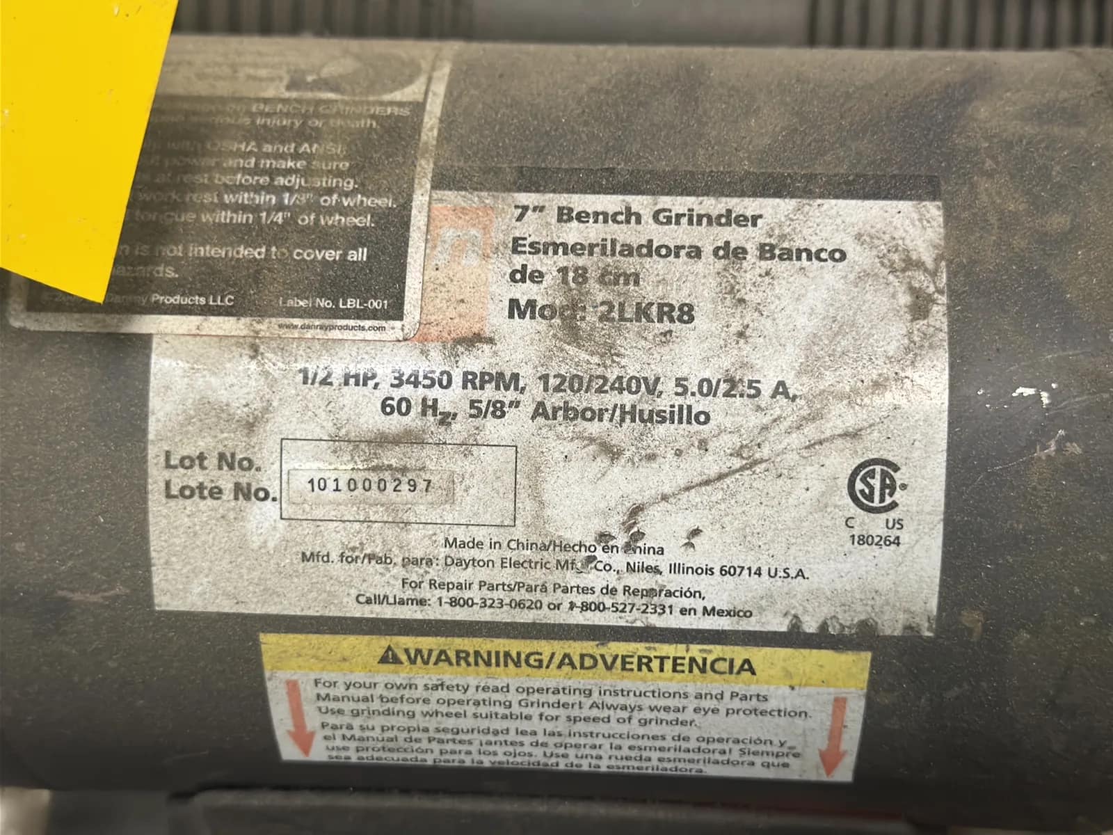 Dayton 2LKR8 7" 1/2 HP Bench Grinder, photo 3 of 5