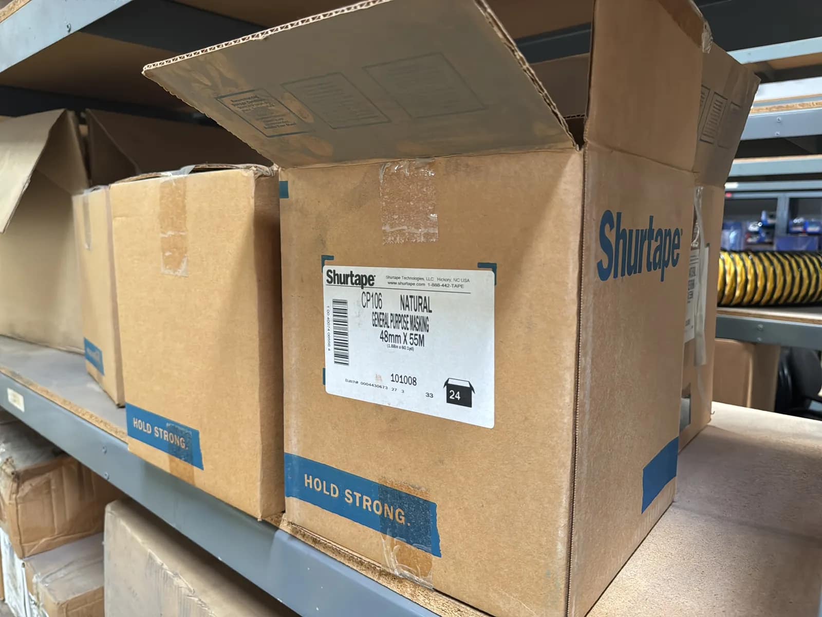 (4) Adjustable Metal Shelving Units with Contents: Lighting Diffusers Masking Tape And More, photo 5 of 10