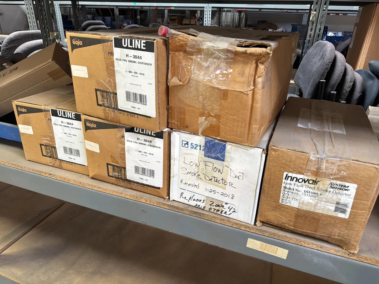 (4) Adjustable Metal Shelving Units with Contents: Lighting Diffusers Masking Tape And More, photo 6 of 10