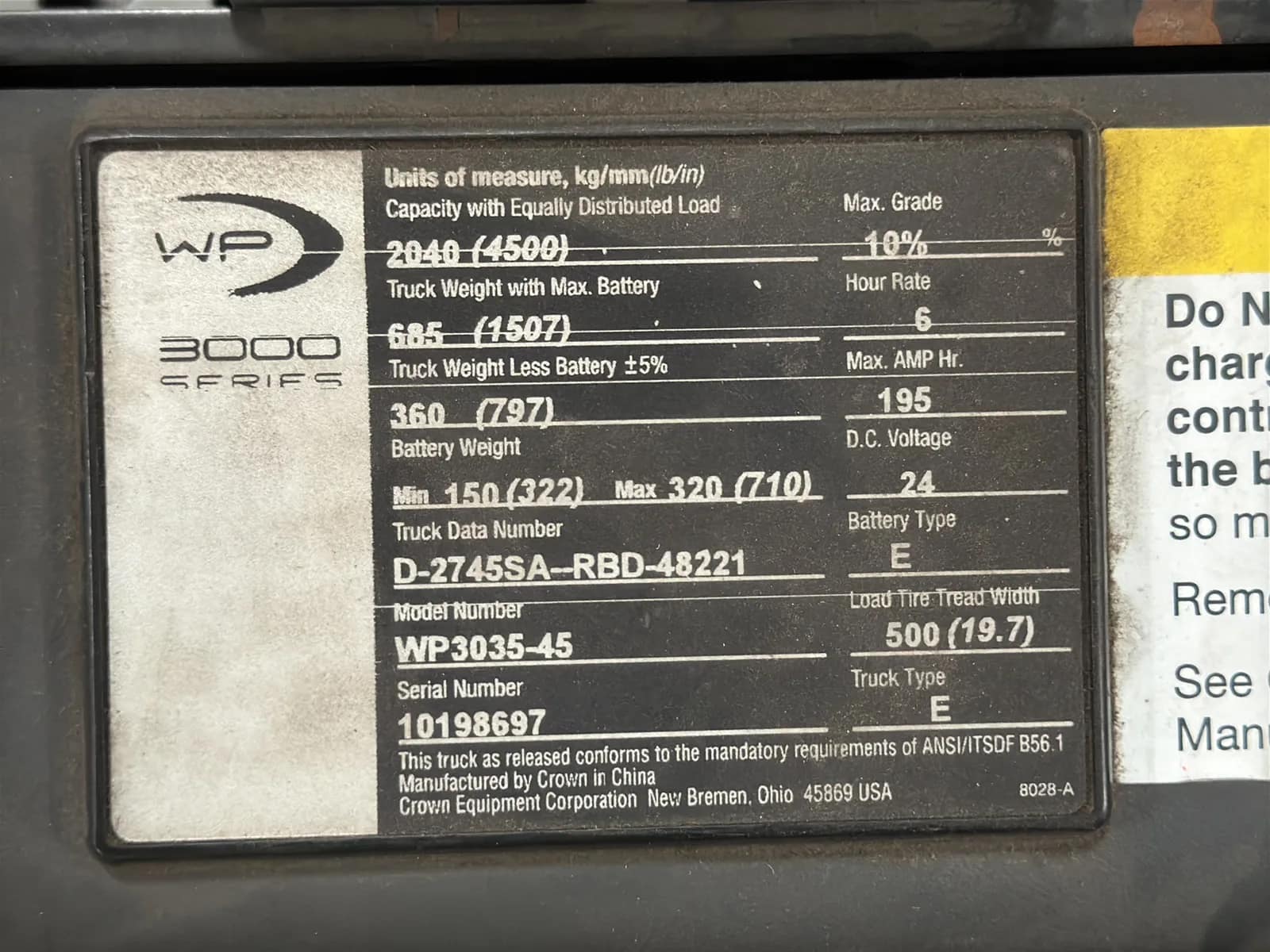Crown WP 4500lb Capacity Electric Pallet Jack, photo 5 of 12