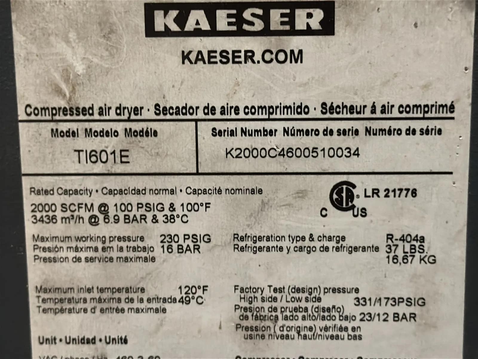 Kaeser TI601E Refrigerated Compressed Air Dryer, photo 6 of 20