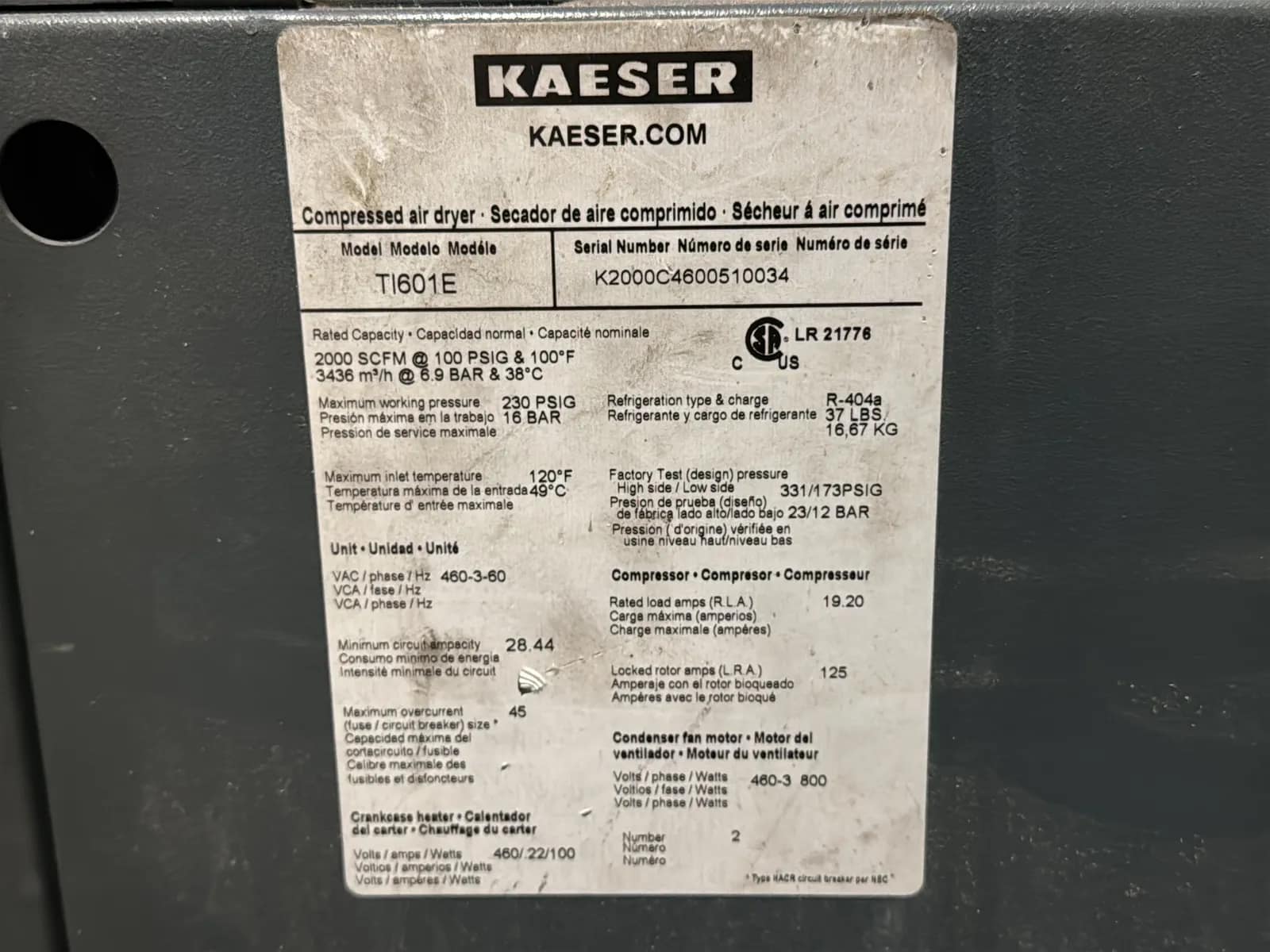 Kaeser TI601E Refrigerated Compressed Air Dryer, photo 5 of 20