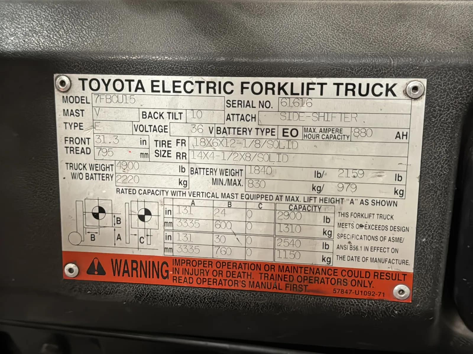 Toyota 7FBCU15 3,000lb Capacity Electric Forklift With Cascade Bale Clamp, photo 18 of 55