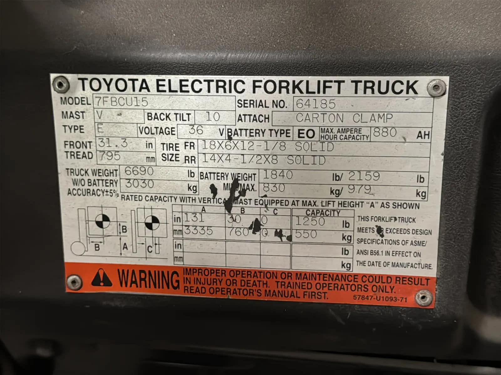 Toyota 7FBCU15 3,000lb Capacity Electric Forklift With Cascade Bale Clamp, photo 26 of 48
