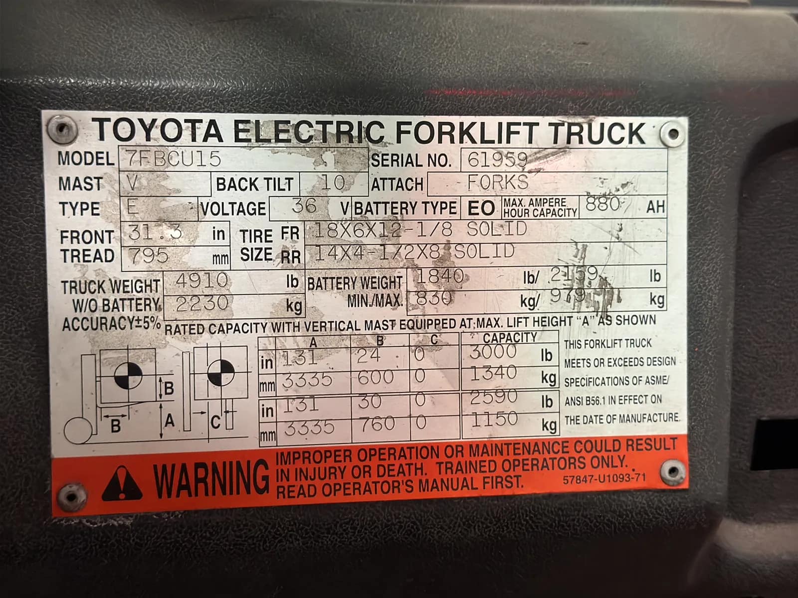 Toyota 7FBCU15 3,000lb Capacity Electric Forklift With Cascade Bale Clamp, photo 22 of 45
