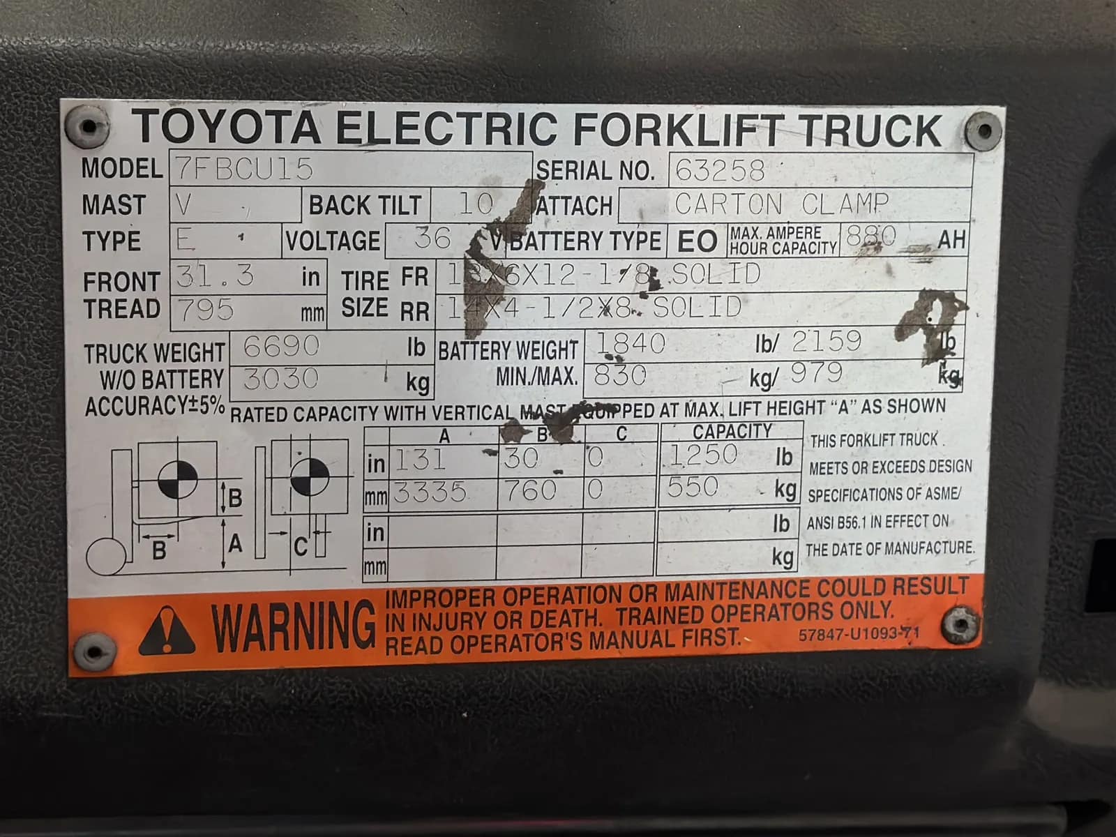 Toyota 7FBCU15 3,000lb Capacity Electric Forklift With Cascade Bale Clamp (Drives, Hydraulics Not Functioning), photo 19 of 43