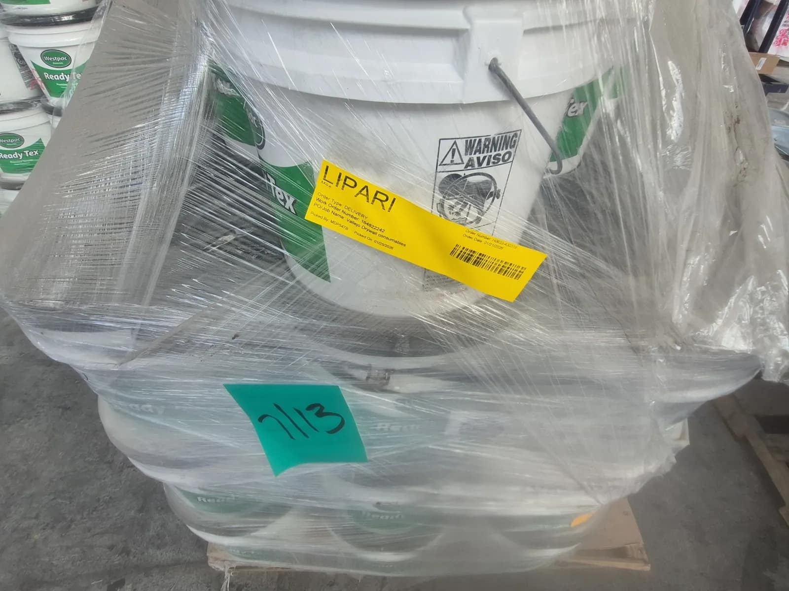 Contents Of Pallet: Approximately (35) Buckets Of Westpac, Ready Tex, photo 2 of 3