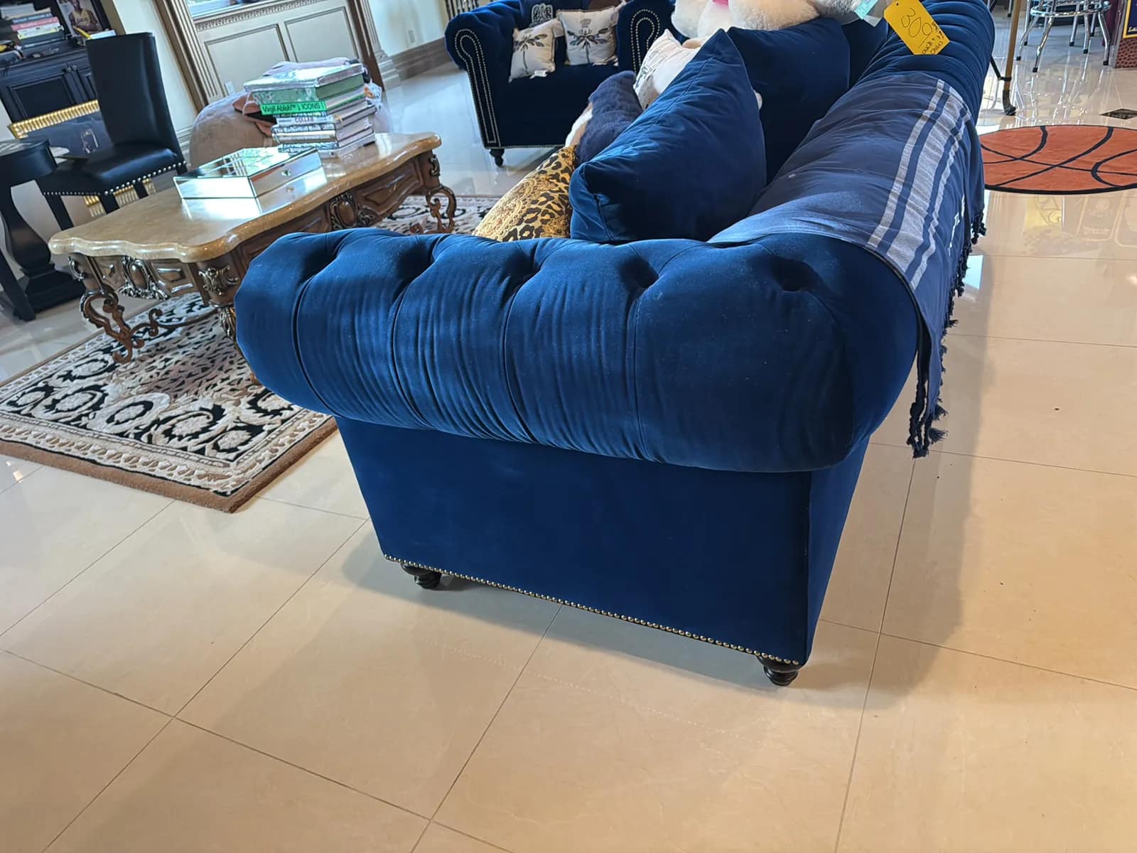Blue Living Room Couch And Chair Set: (1) Couch, (2) Chairs, (1) Rug And (1) Coffee Table, photo 9 of 12