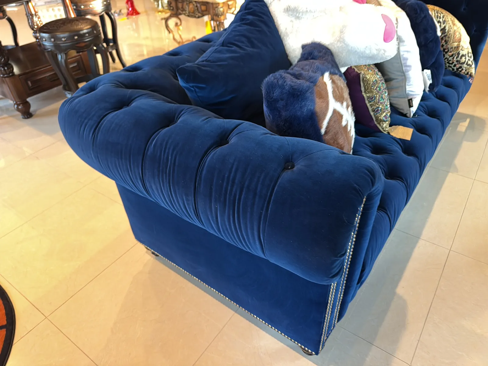Blue Living Room Couch And Chair Set: (1) Couch, (2) Chairs, (1) Rug And (1) Coffee Table, photo 11 of 12