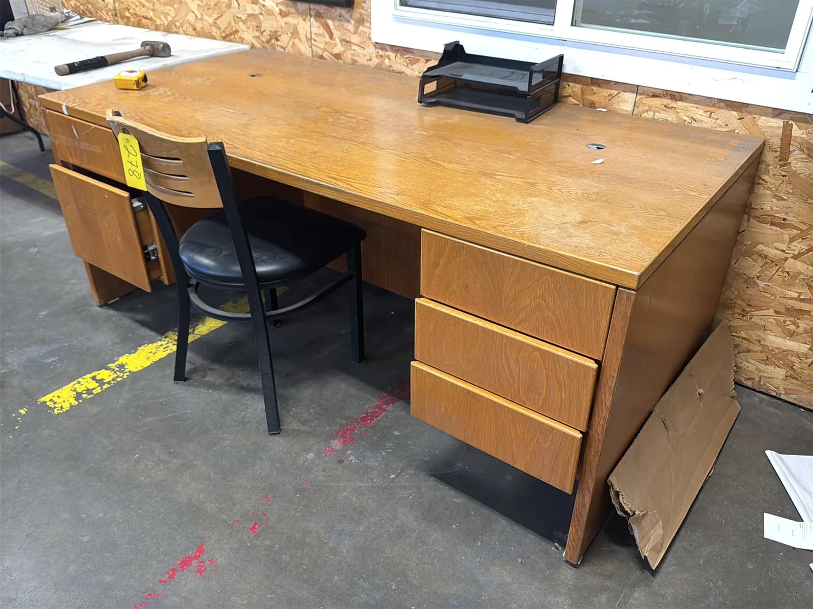 Wood Office Desk With Chair And Contents, photo 2 of 10