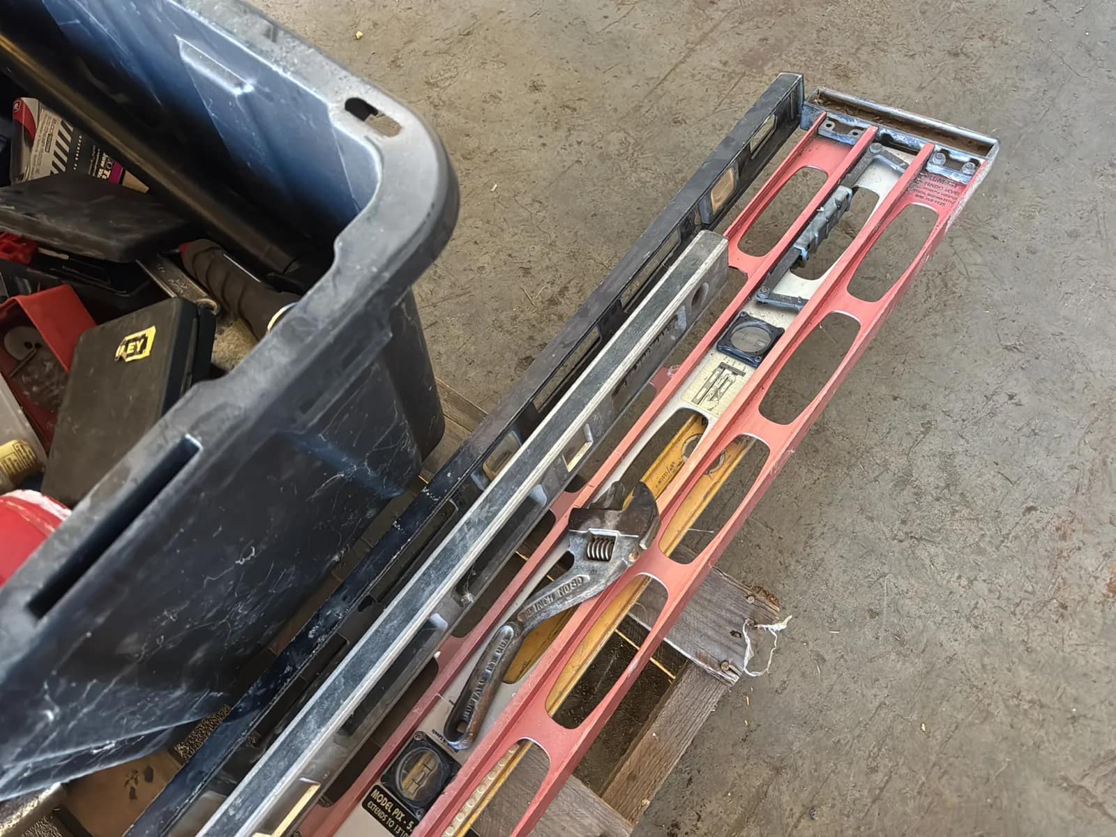 Pallet of Assorted Nail Guns Levels, And Tools, photo 4 of 6