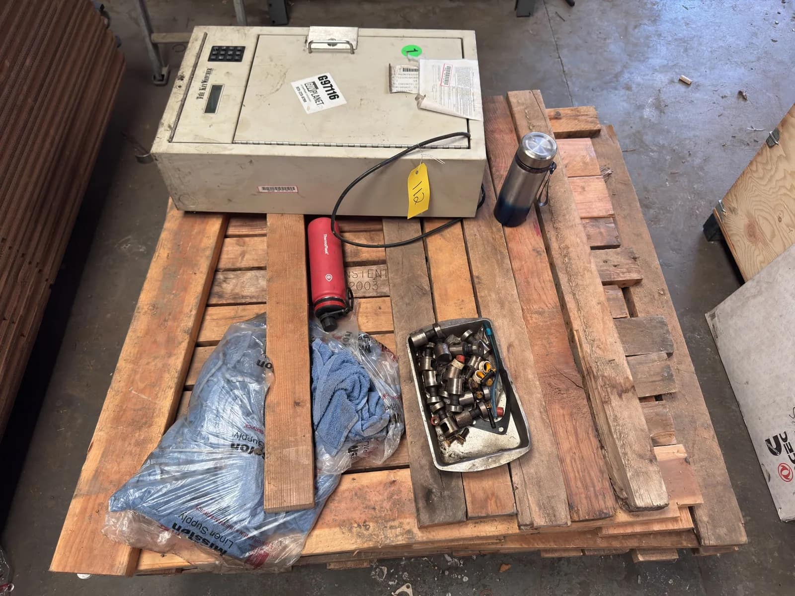 Contents Of Pallet: Assorted Wood, The Key Watcher Lockbox And More, photo 3 of 7