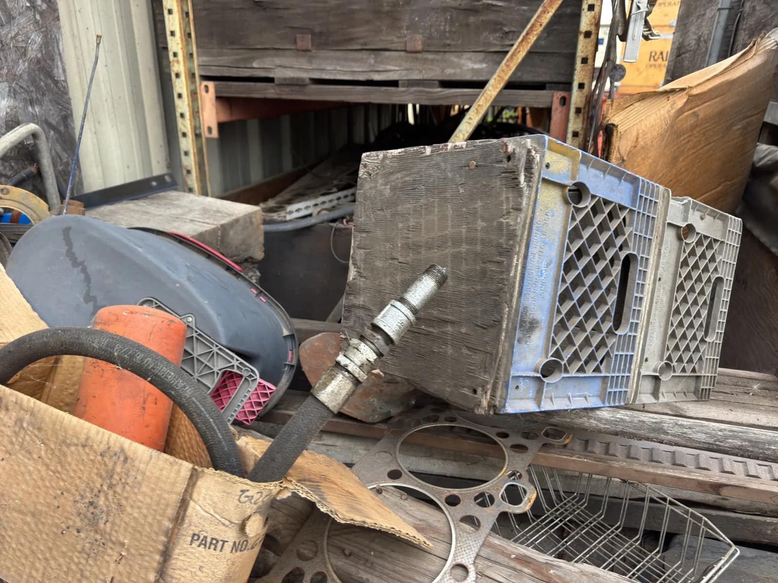Contents Of Steel Table: Oil Pan, Diesel Parts, Shop Vac And More, photo 6 of 12