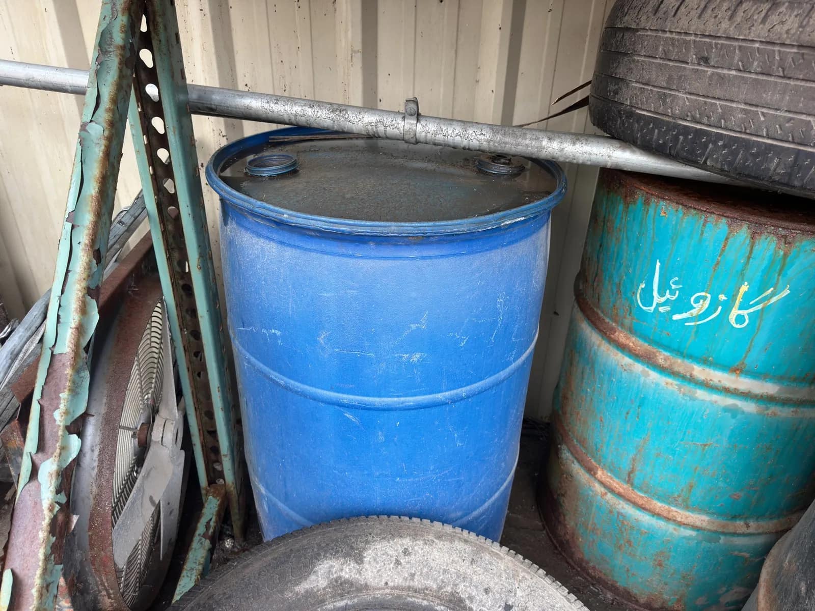 Contents Of Section: Inline 6 Diesel Motor, Tires, And 55 Gallon Barrels, photo 2 of 9