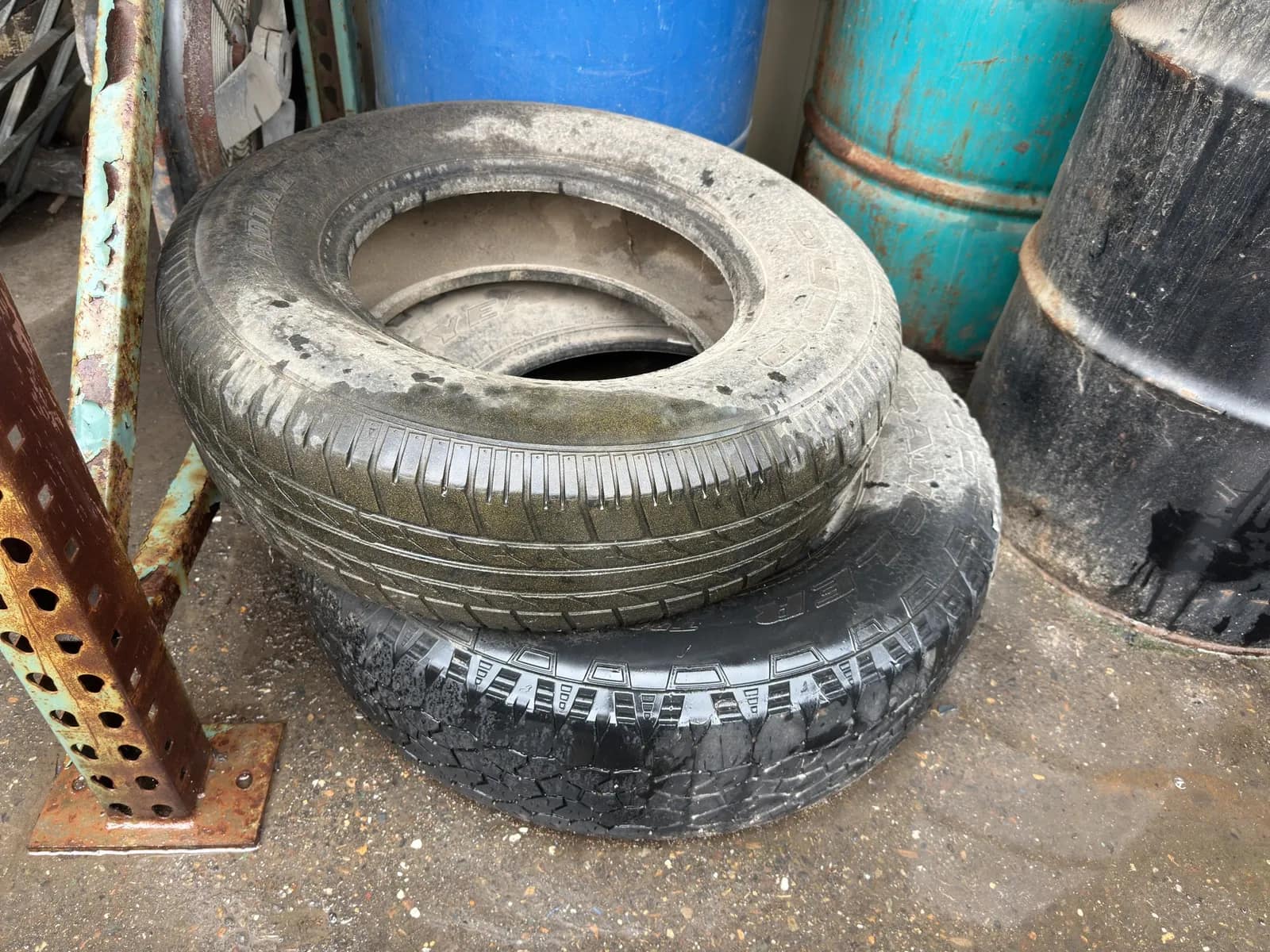 Contents Of Section: Inline 6 Diesel Motor, Tires, And 55 Gallon Barrels, photo 3 of 9