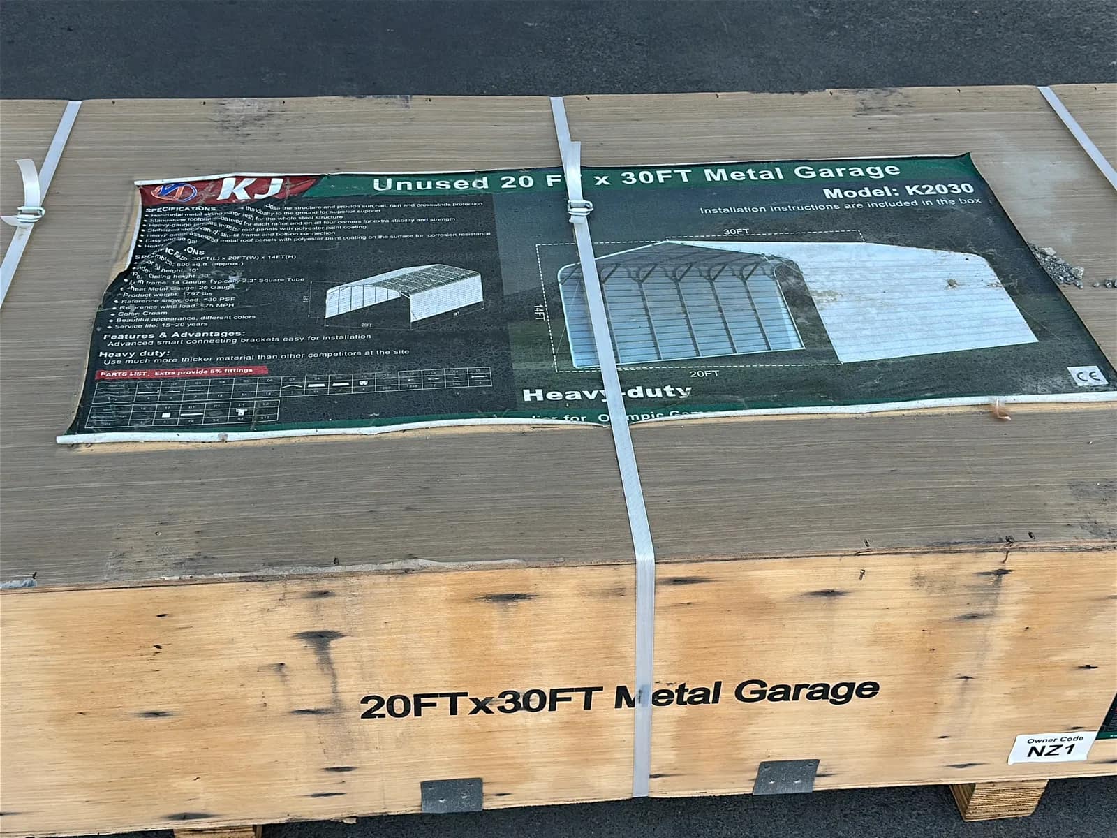 2026 KJ K2030 20'x30' Heavy-Duty Metal Garage (Unused), photo 5 of 12