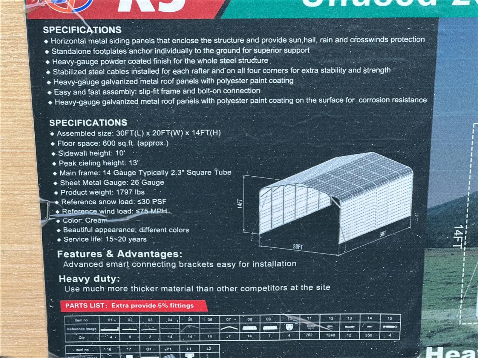 2026 KJ K2030 20'x30' Heavy-Duty Metal Garage (Unused), photo 9 of 12