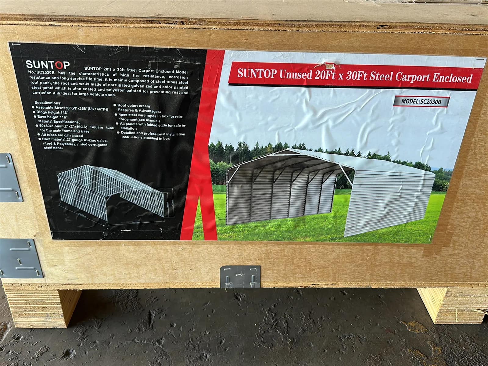 2026 Suntop SC2030B 20'x30' Steel Enclosed Carport (Unused), photo 4 of 8