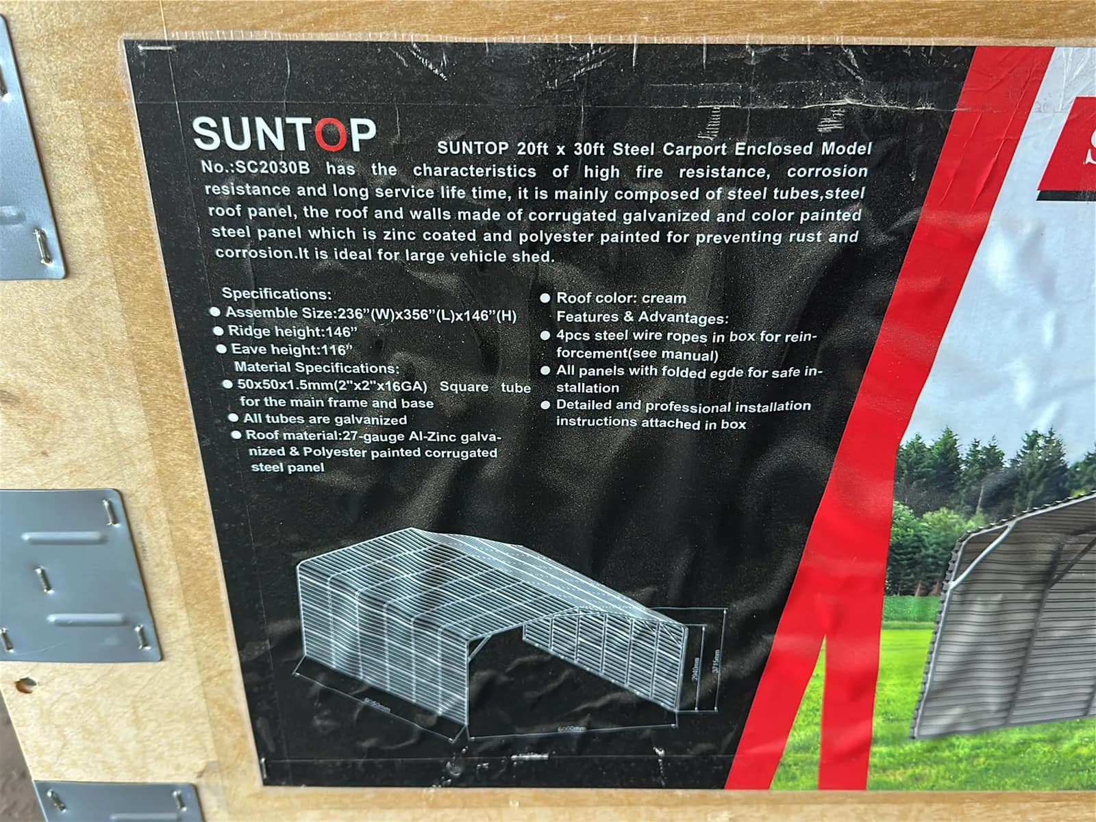 2026 Suntop SC2030B 20'x30' Steel Enclosed Carport (Unused), photo 6 of 8