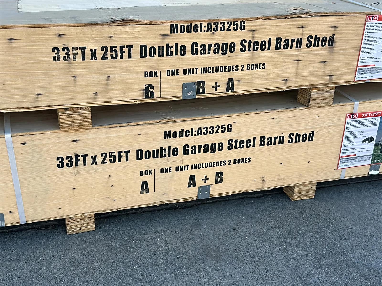 2026 MTO A3325G 33'x25' Heavy-Duty Double Garage Metal Barn Shed (Unused), photo 4 of 12