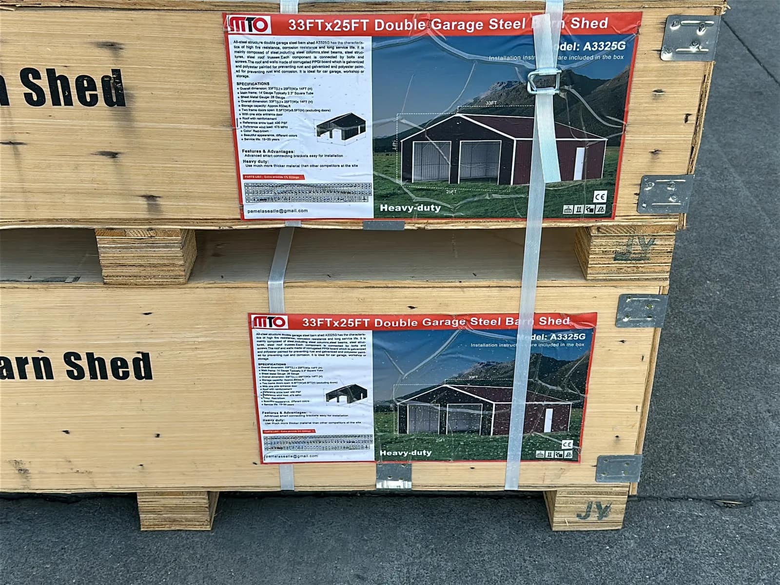 2026 MTO A3325G 33'x25' Heavy-Duty Double Garage Metal Barn Shed (Unused), photo 5 of 12