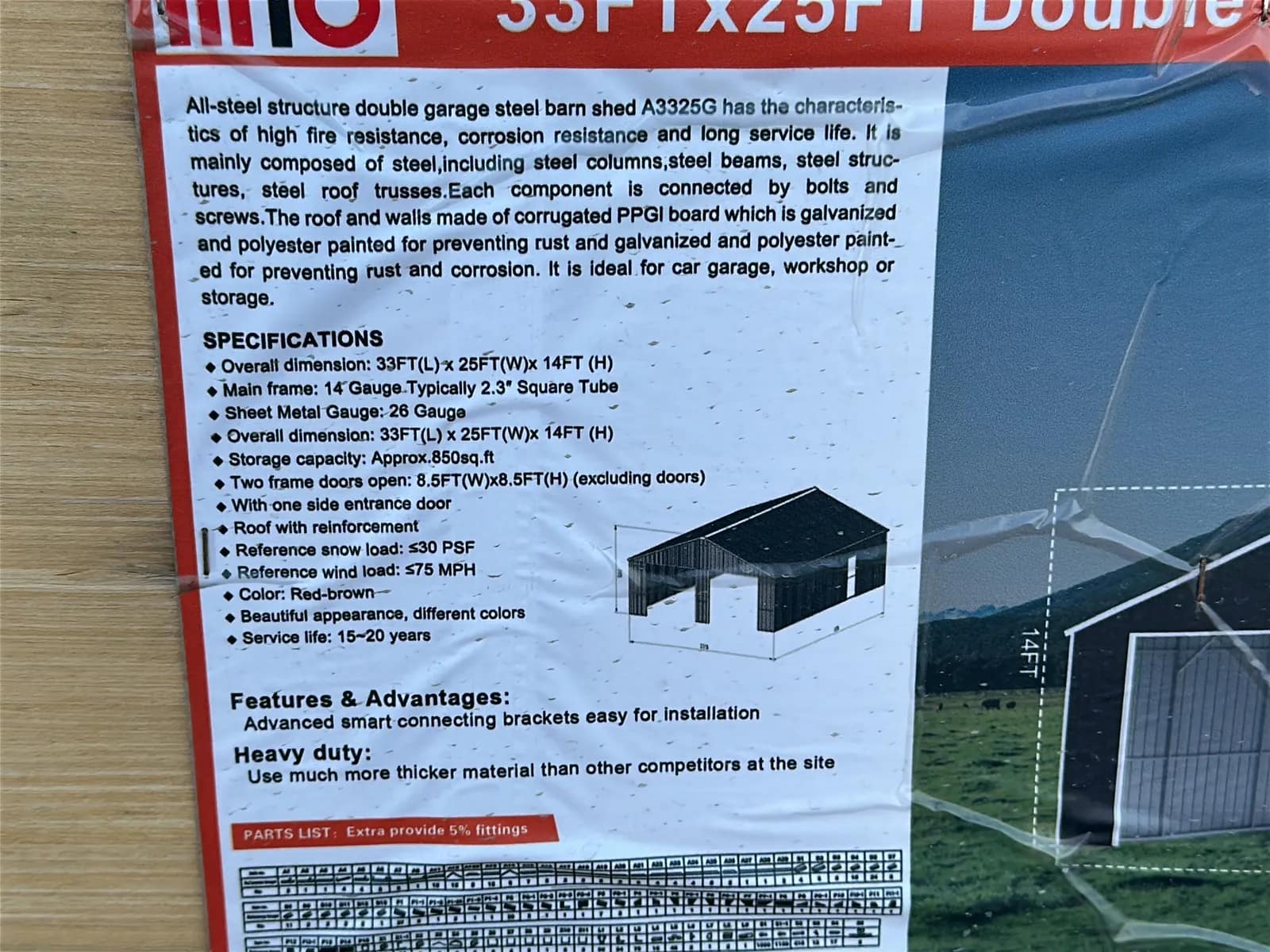 2026 MTO A3325G 33'x25' Heavy-Duty Double Garage Metal Barn Shed (Unused), photo 7 of 12