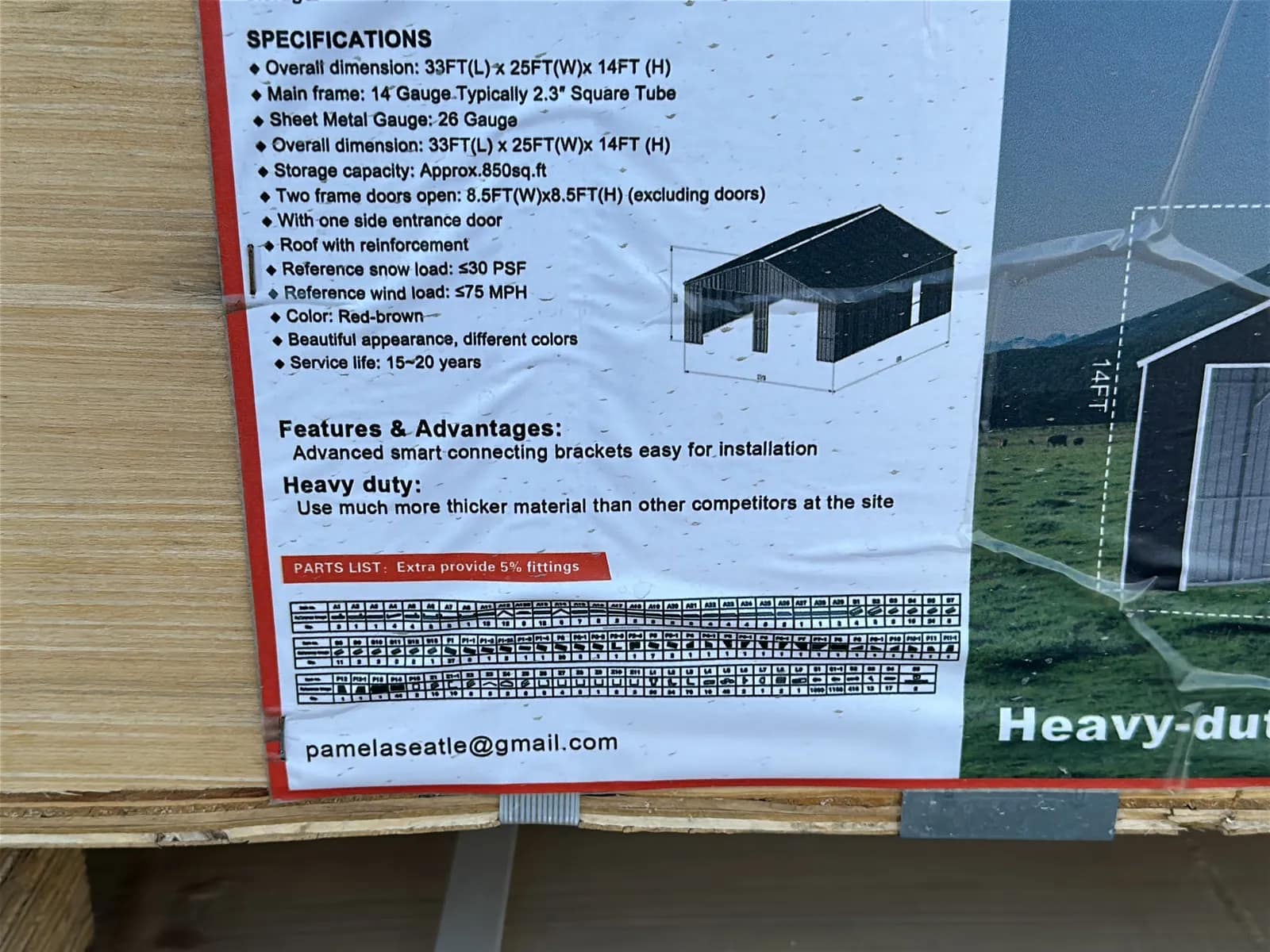 2026 MTO A3325G 33'x25' Heavy-Duty Double Garage Metal Barn Shed (Unused), photo 8 of 12