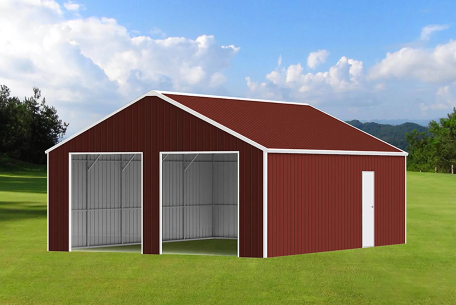 2025-kj-33x25-heavy-duty-double-garage-steel-barn-shed-model-k3325g-unused-mk61usgg