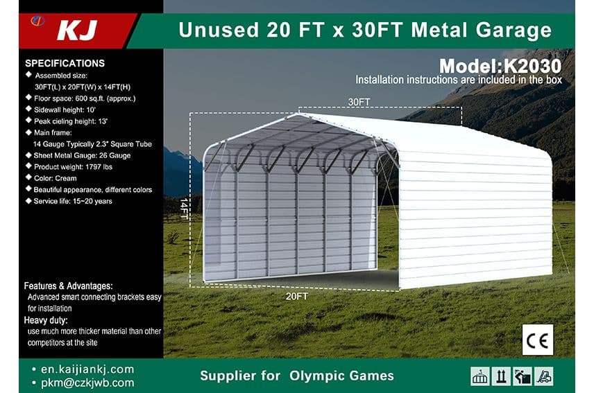 2025-kj-20x30-heavy-duty-metal-garage-model-k2030-unused-mk762n55