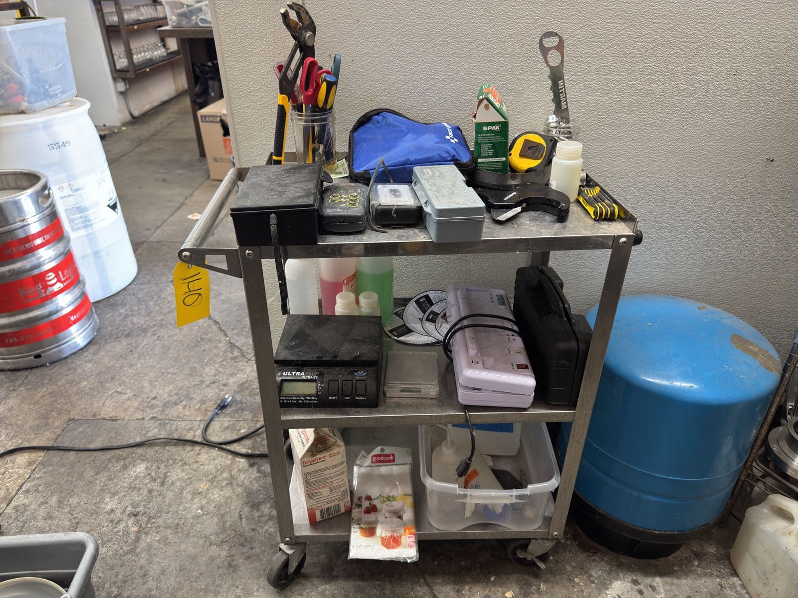 rolling-metal-cart-with-contents-meters-hand-tools-vacuum-sealer-and-more-705075