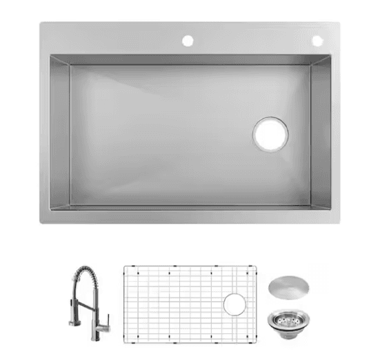 glacier-bay-professional-zero-radius-33-in-drop-in-single-bowl-16-gauge-stainless-steel-kitchen-sink-599420