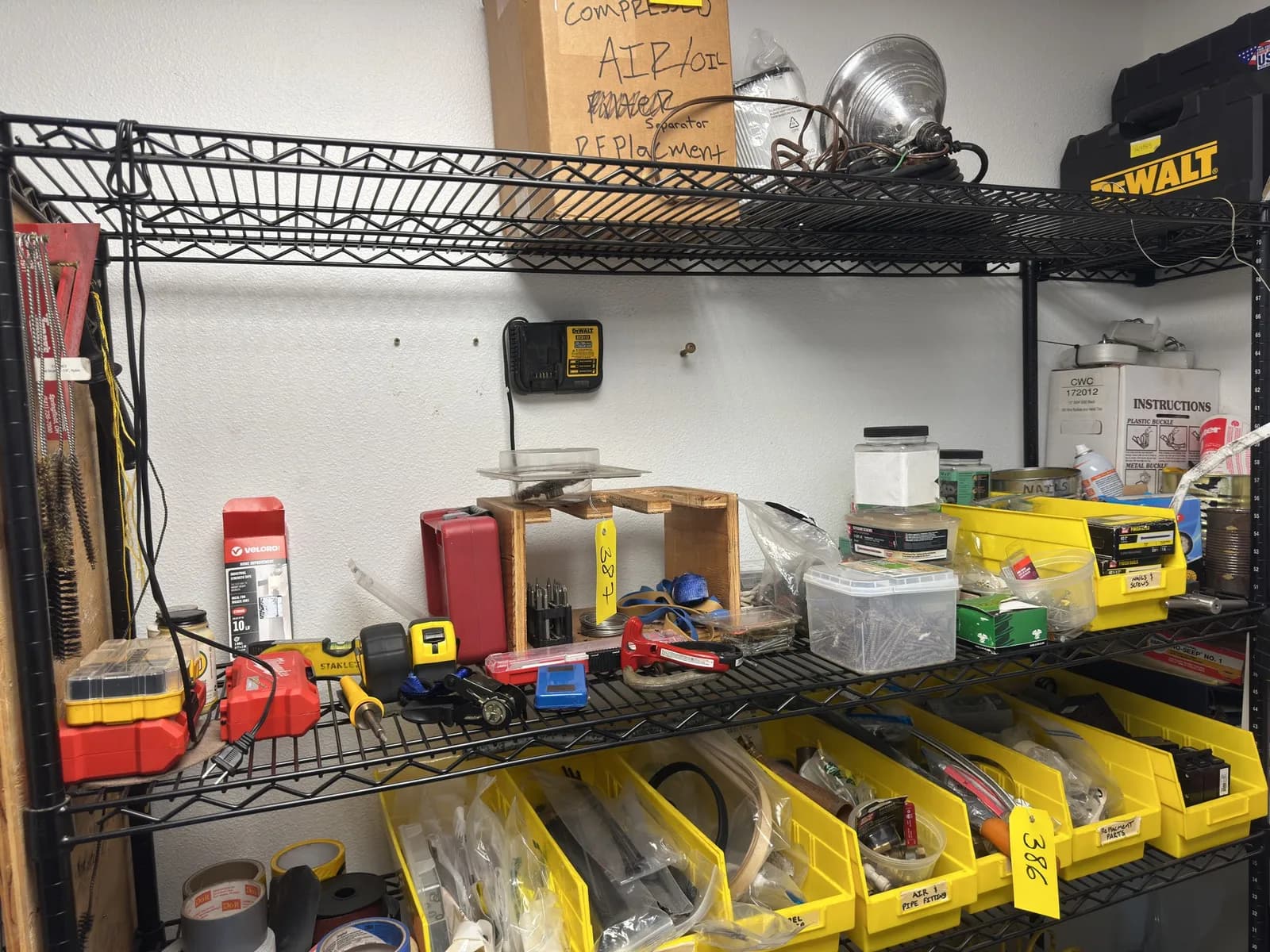 contents-of-shelf-milwuakee-drill-bit-sets-nails-and-screws-dewalt-dcb112-charger-and-more-01311d