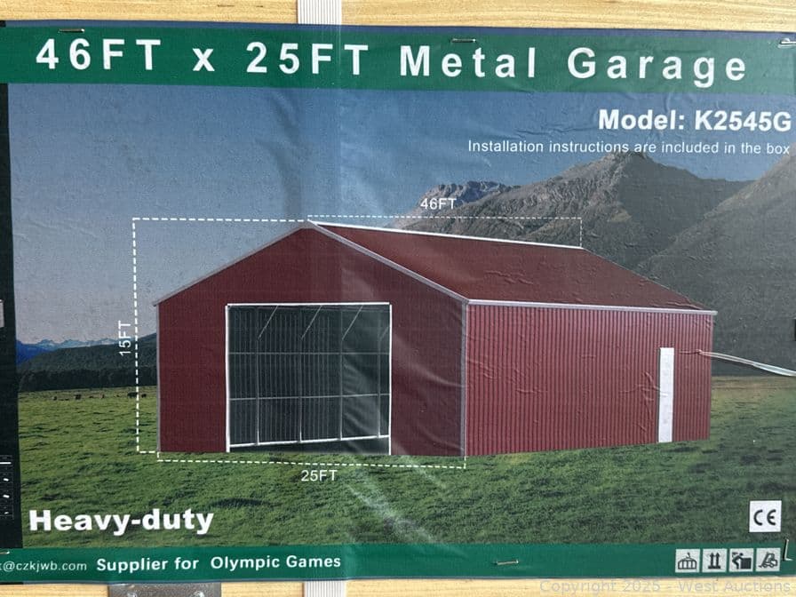 2025-kj-46x25-heavy-duty-metal-garage-model-k2545g-unused-mm2u37ps