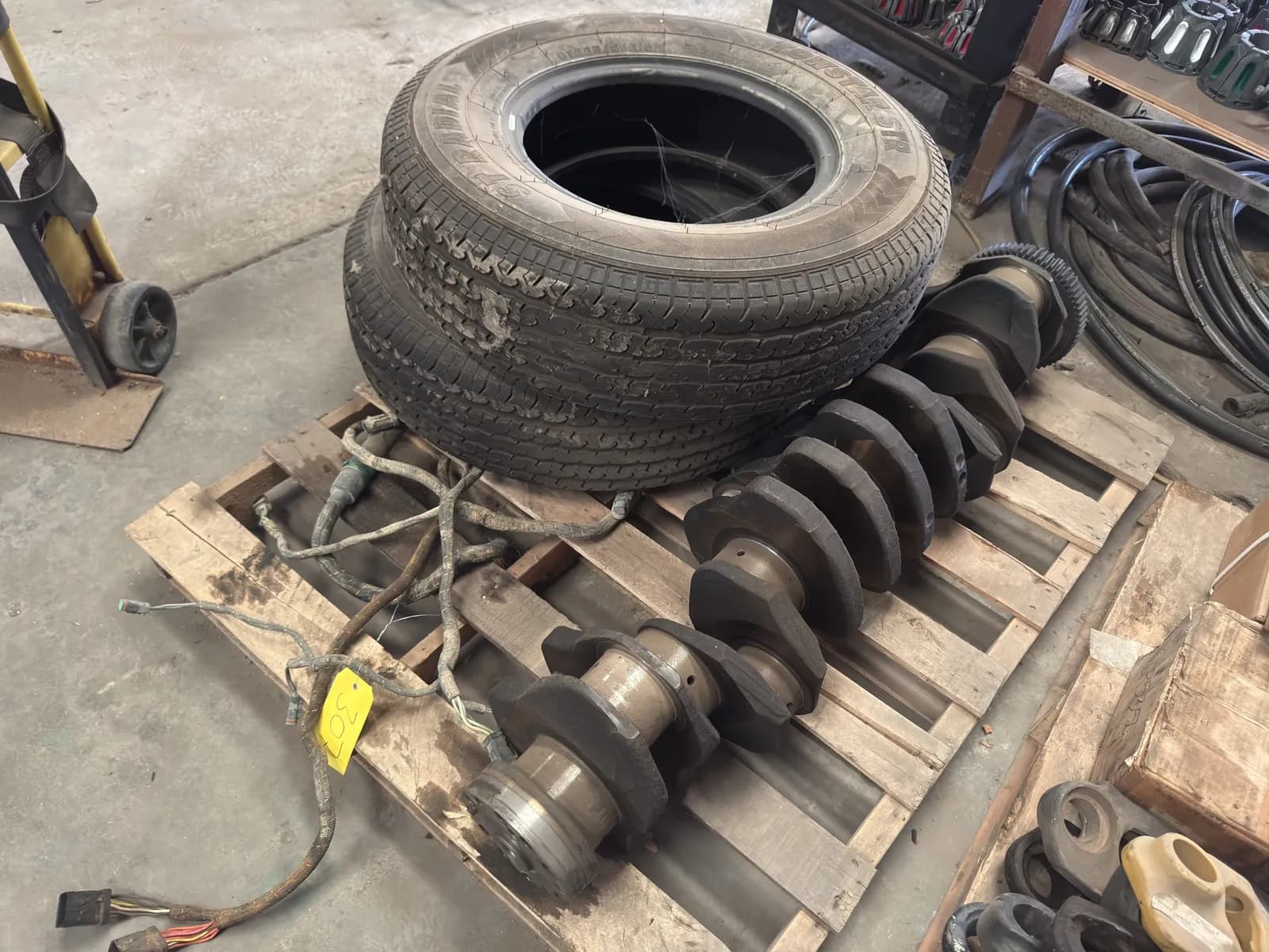 contents-of-pallet-2-tires-heavy-duty-crankshaft-and-more-ca9e68