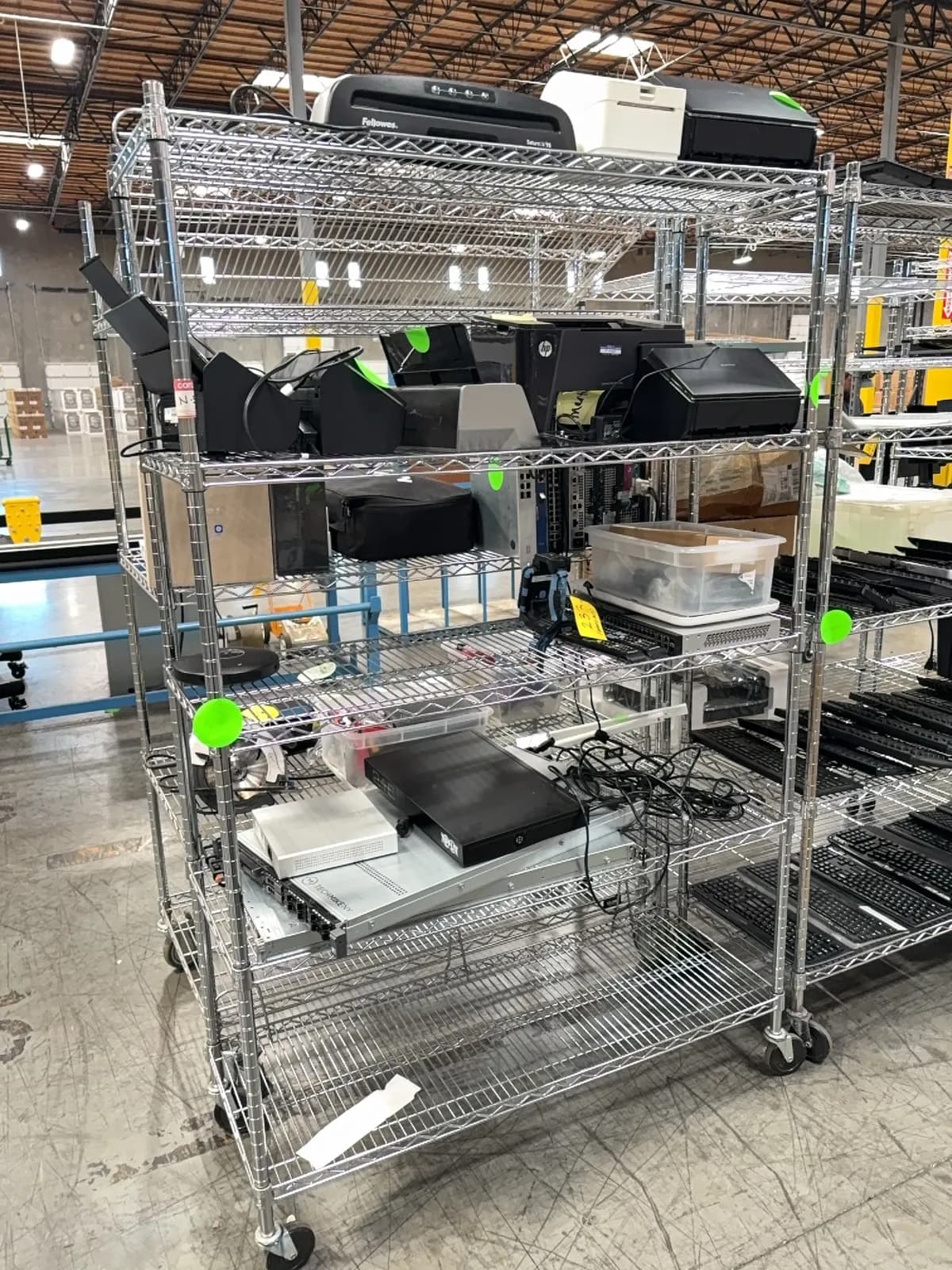 contents-of-rack-fellowes-scanner-hp-laserjet-pro-label-printer-and-more-675185