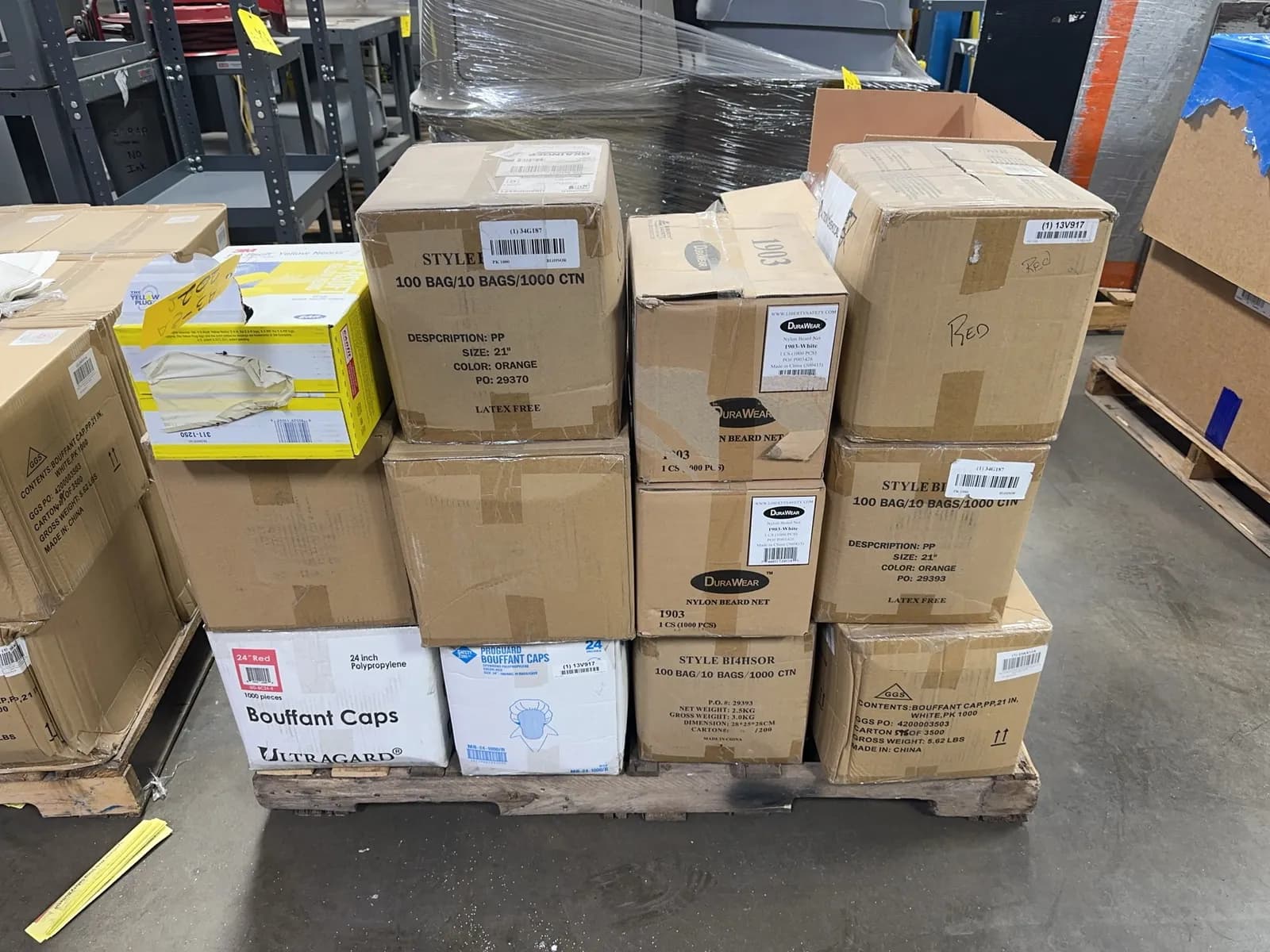 contents-of-pallet-boxes-of-bouffant-caps-nylon-beard-nets-ear-plugs-and-more-584498