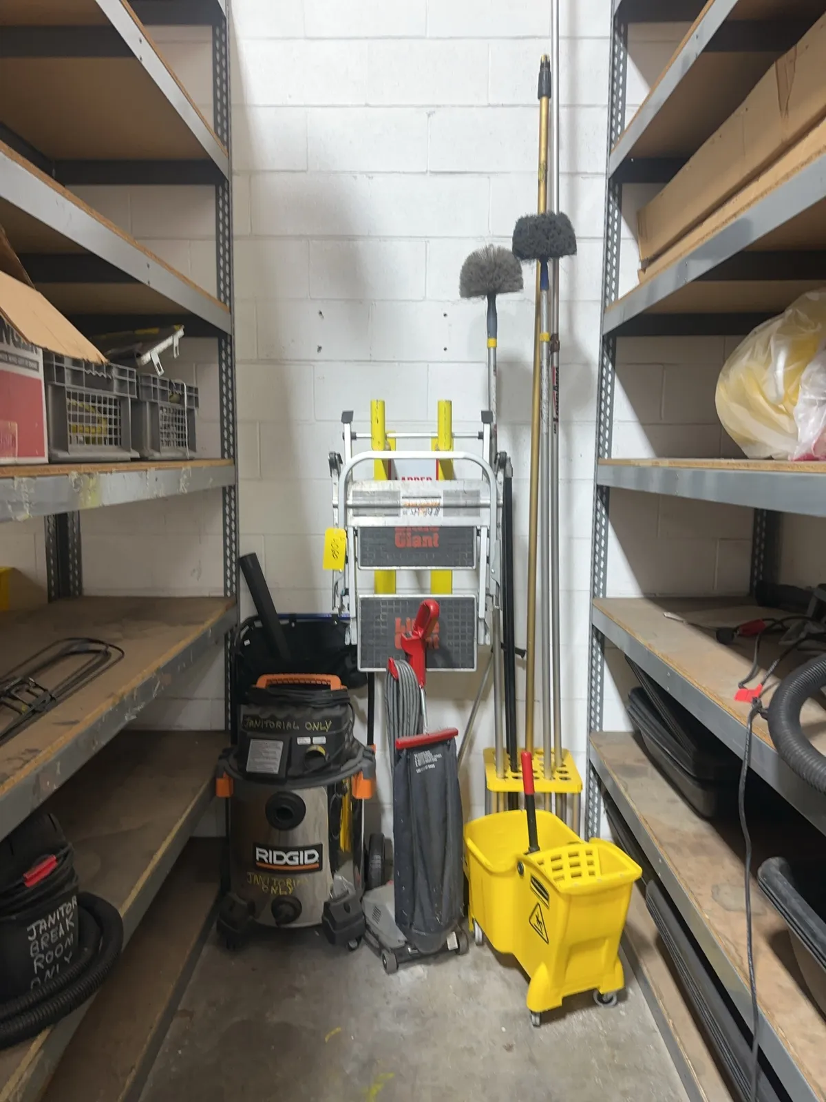 contents-of-section-rubbermaid-mop-bucket-little-giant-2-step-stool-ridgid-vacuum-and-more-mrl463id