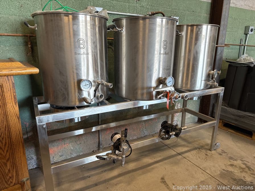 brew-built-3-station-30-gallon-brewing-tanks-with-rolling-stand-pumps-and-more-575683