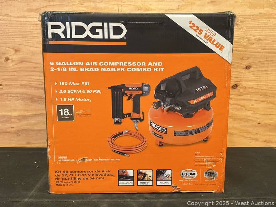 ridgid-6-gal-150-psi-portable-electric-pancake-air-compressor-w-18ga-brad-nailer-and-hose-199-retail-584871