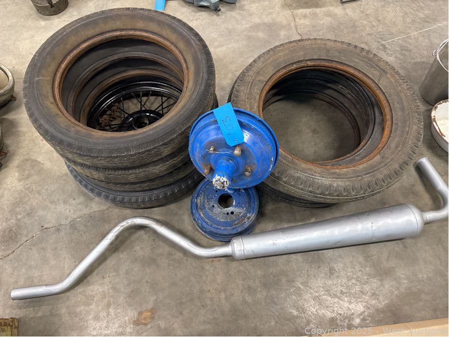 vintage-automotive-exhaust-8-tires-wheel-stand-and-more-588461