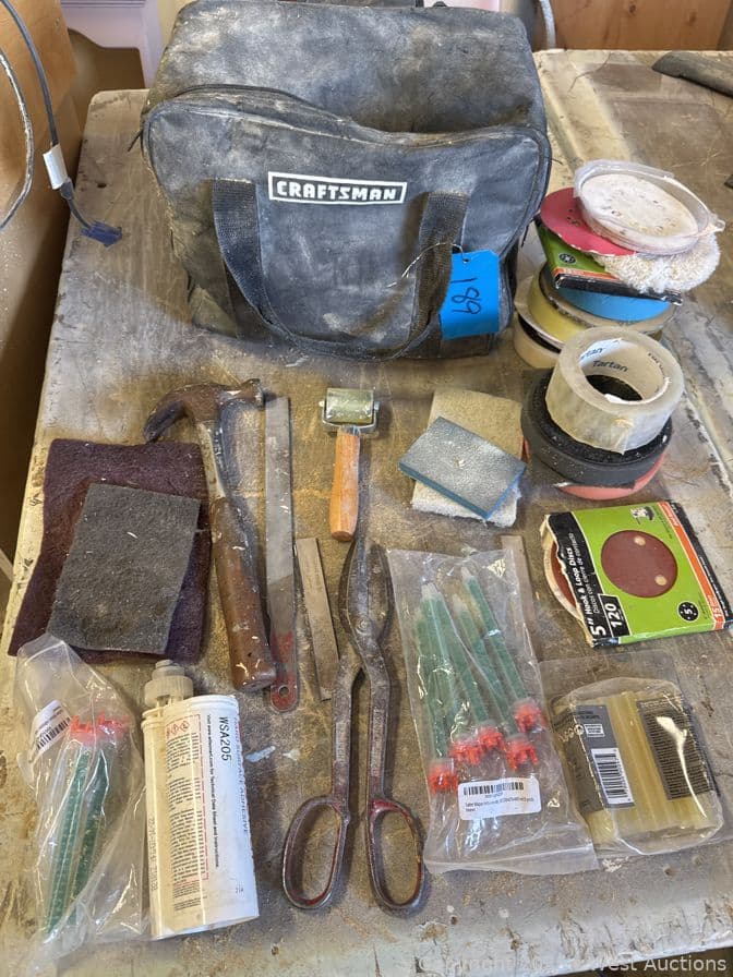corian-wilsonart-solid-surface-craftsman-toolbag-with-contents-assorted-handtools-tape-and-more-590380